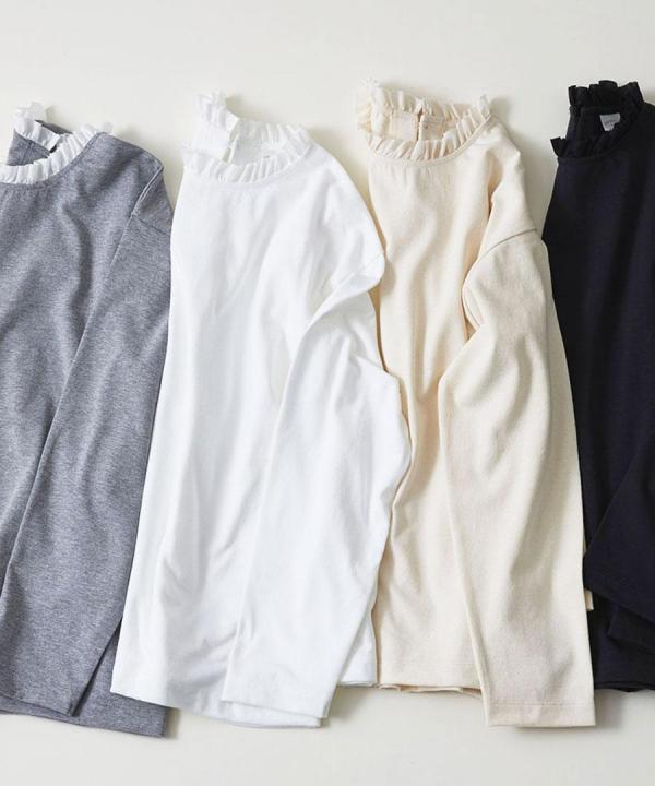 ドライコットン天竺　衿フリル長袖