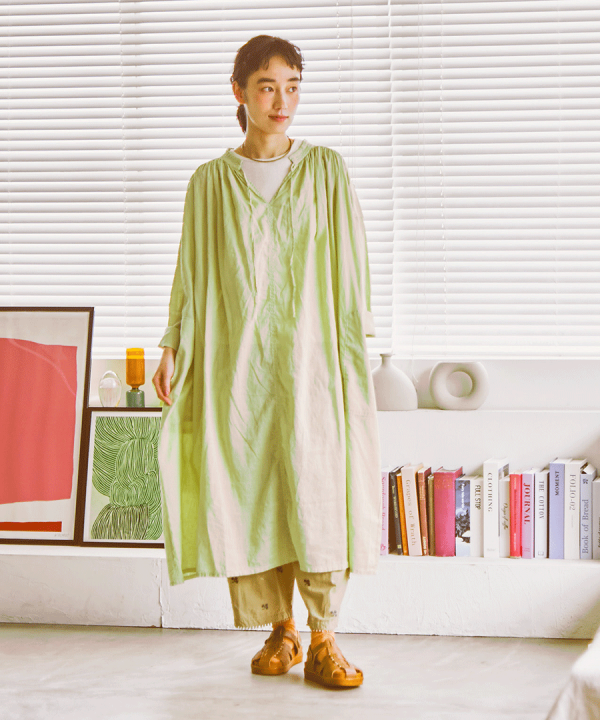 太番手ステッチコットンリネンボイル　2wayワンピース