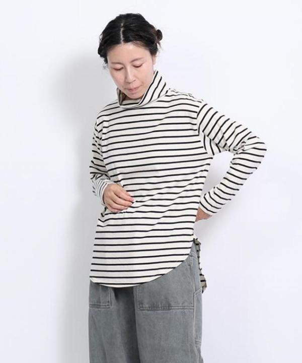 スープレコットンボーダー天竺　ハイネックロングT