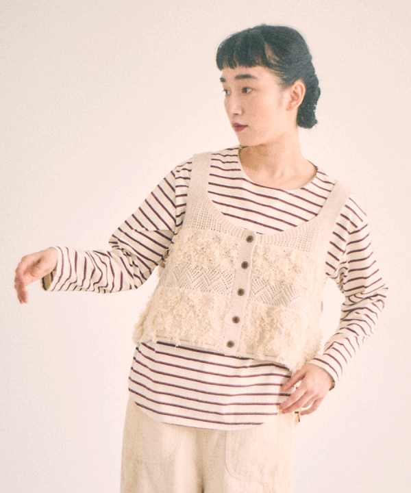 スープレコットンボーダー天竺 裾ラウンドロングT