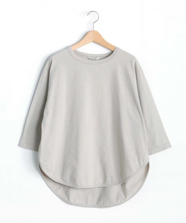 スープレコットン天竺　裾ラウンド7分袖ロングT