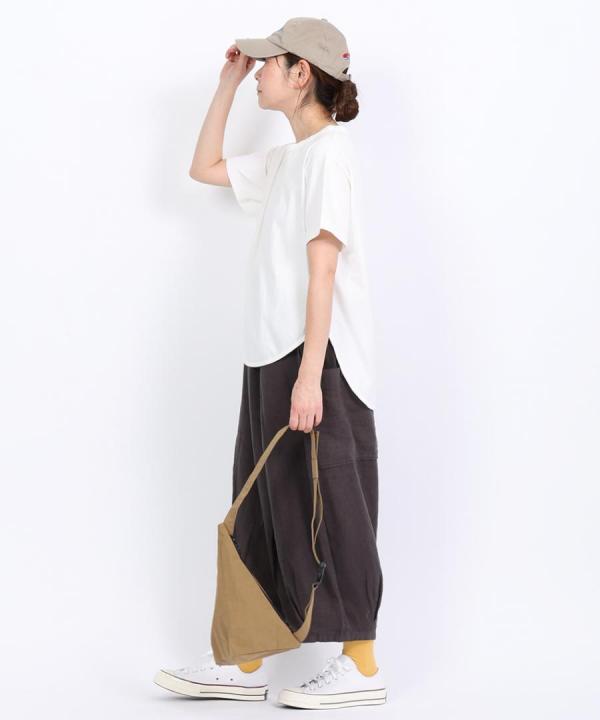 スープレコットン天竺　裾ラウンド半袖ロングT