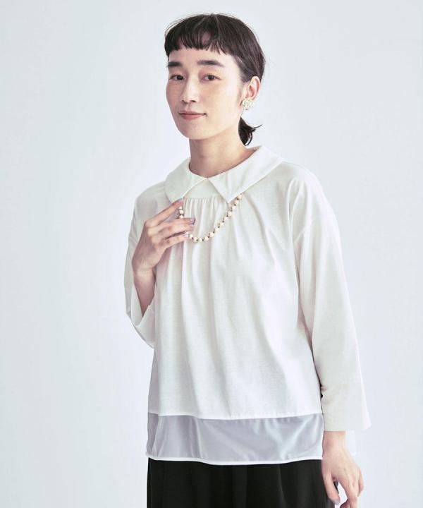 コンパクト天竺×ソフトチュール　衿付きプルオーバー