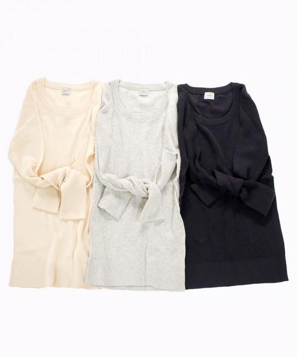 コットンリブニット　Uネック長袖