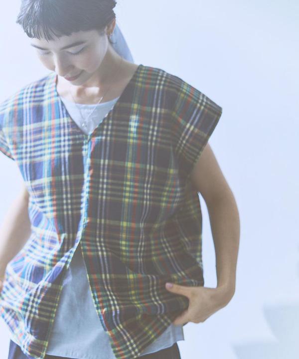 madras check　ノットプルオーバー