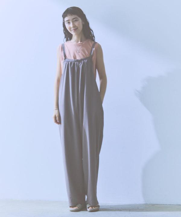 recycle polyester broad / リラックスサロペット