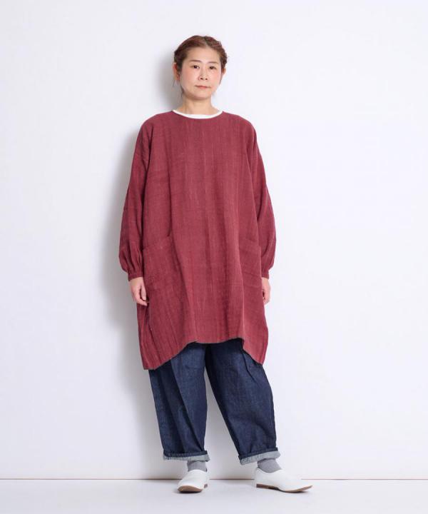 カディカバーオールエプロン/ヘリンボーンレッド