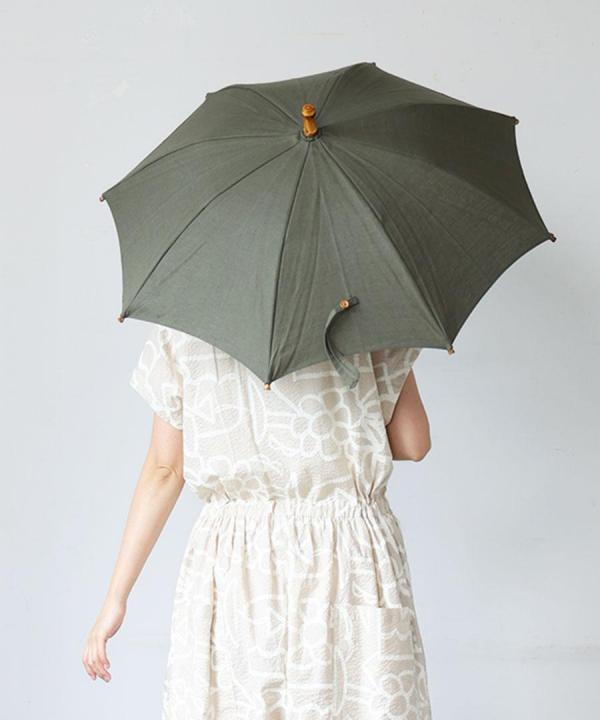 きつねのたすき/長日傘/麻無地セージグリーン