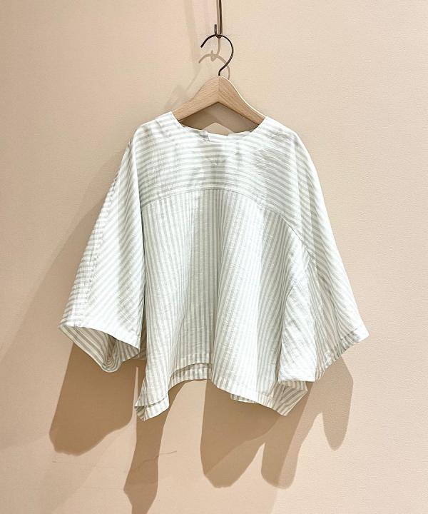 STRIPE DOLMAN SLEEVE SHORT SHIRT