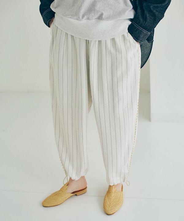 綿麻ストライプ　トラックパンツ