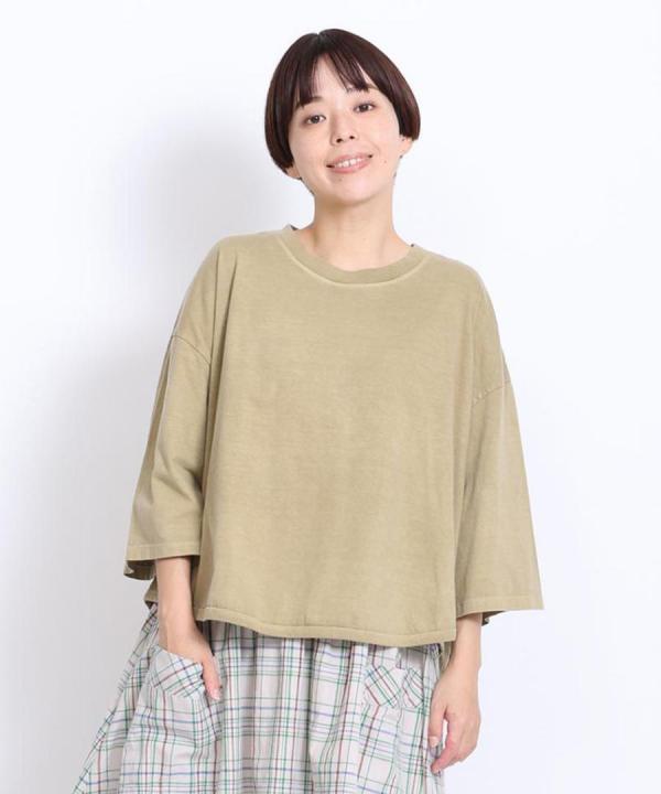 コンパクト天竺　ピグメント加工　6分袖Tシャツ