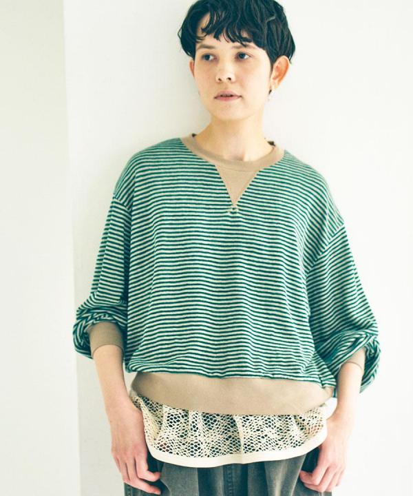 リネンボーダー　プルオーバー