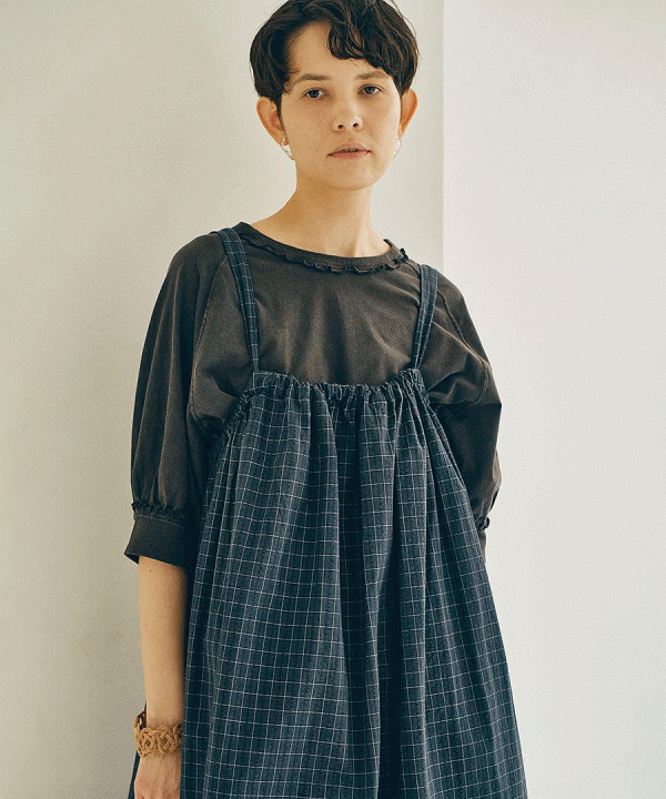 天竺 ピグメント加工　6分袖Tシャツ