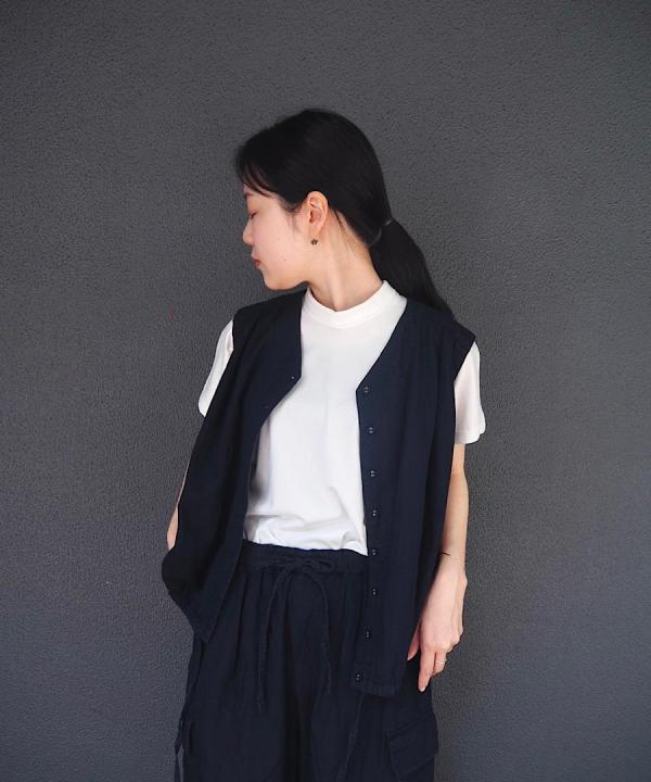 コットンリネンスラブデニム　ノースリーブブラウス