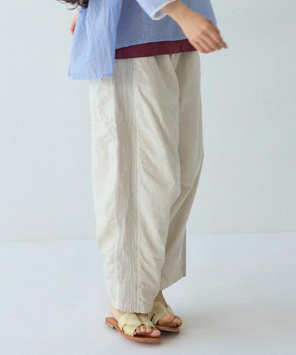 綿麻スラブデニム ラインステッチパンツ