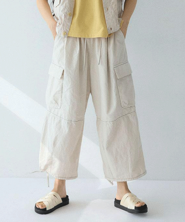綿麻スラブデニム カーゴパンツ