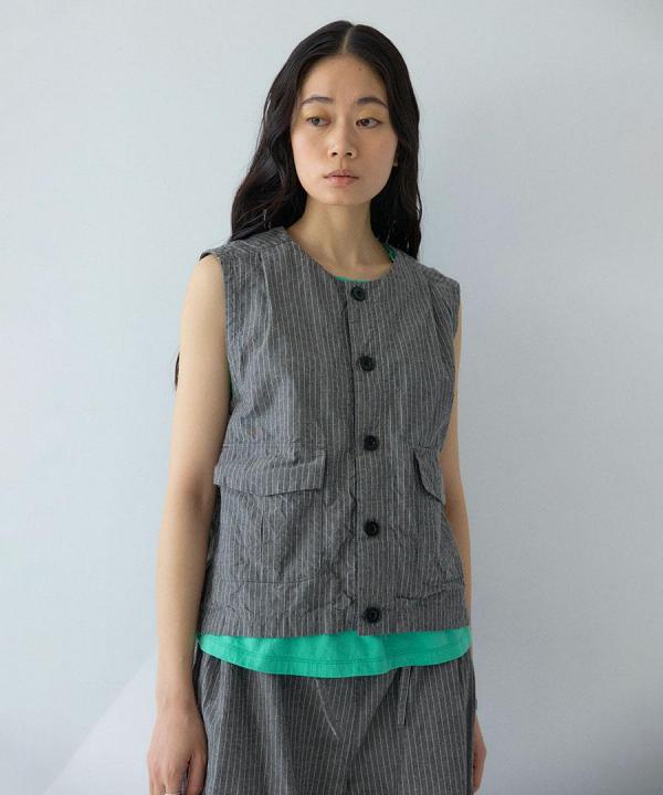 綿麻ダンプストライプ　ベスト