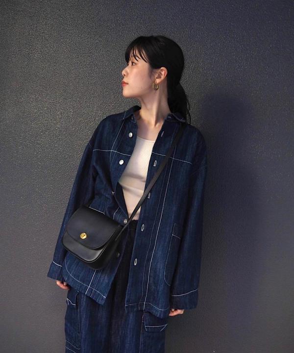 チェーンステッチ綿麻デニム　オーバーシャツ