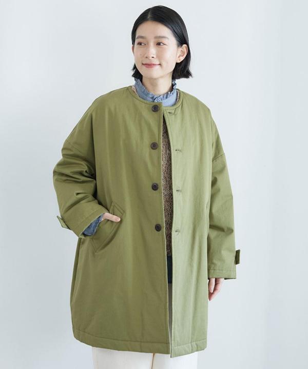 シルケットツイル中綿アウター　クルーワイドコート