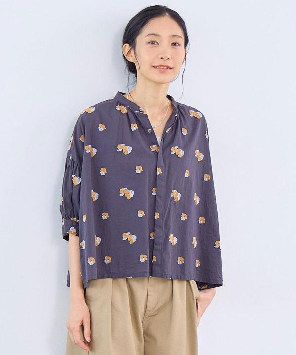 カットジャガード(パンジー)　6分袖ブラウス