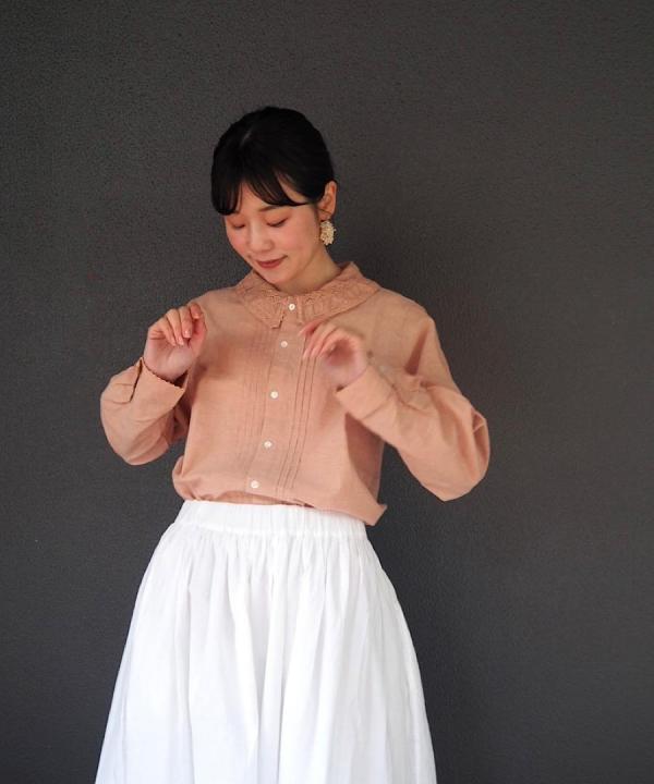 シャンブレー×レース ブラウス