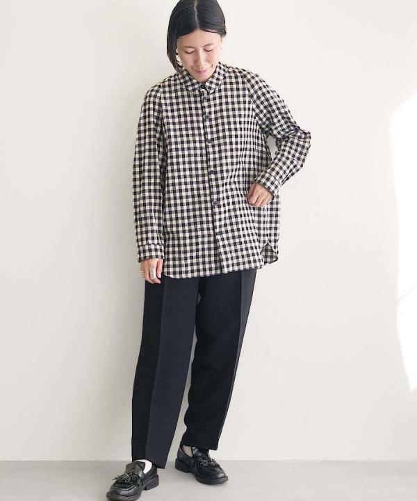 コットン&リネン・チェックシーチング　ピボットスリーブシャツ