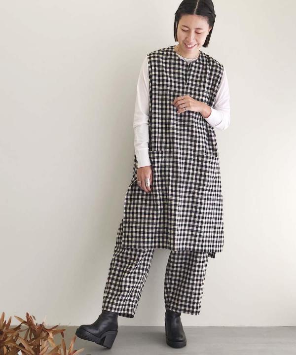 コットン&リネン・チェックシーチング エプロンベスト