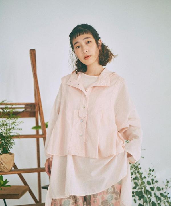 太番手ステッチコットンリネンボイル　フードベスト