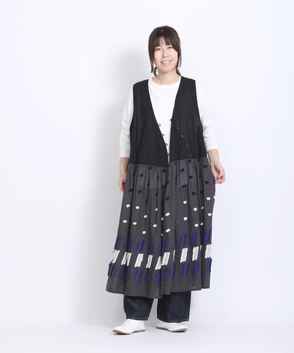 パネルカットジャガード　ノースリカシュクールワンピース