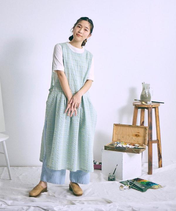 シアーチェック　エプロンワンピース