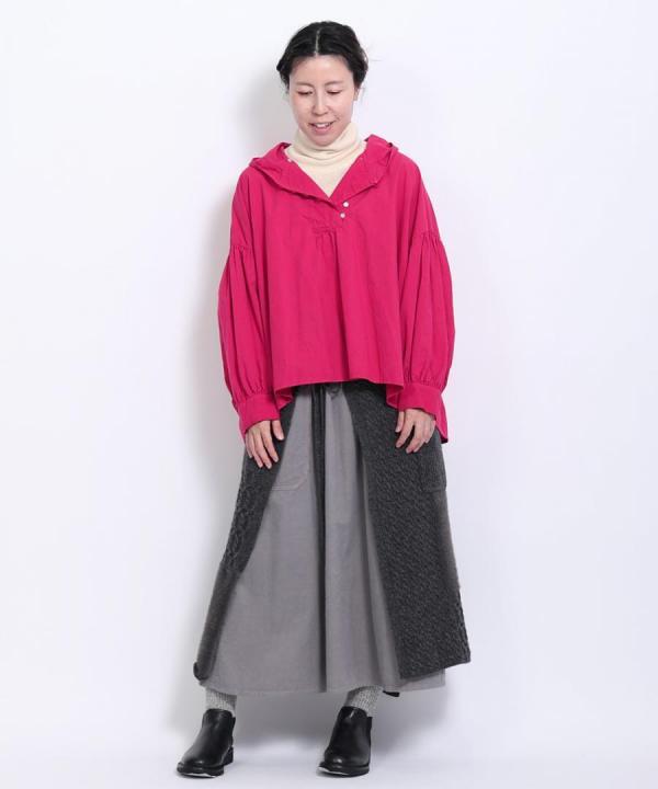 ライトコットンポプリン　フードブラウス