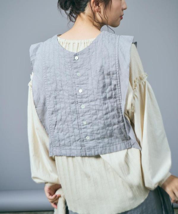 リネンストライプキルト　2wayベスト