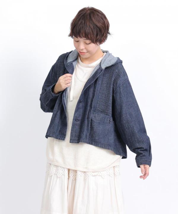6.5ozコットンリネンデニム　フードジャケット