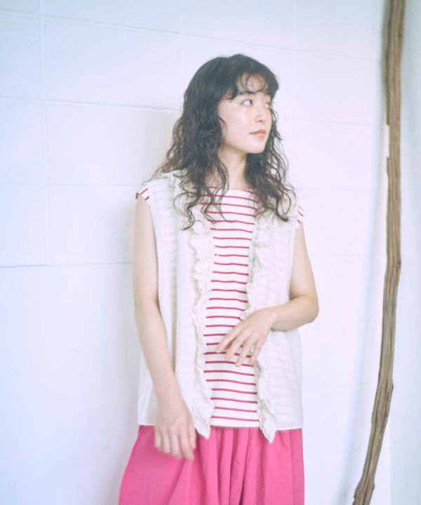 コットンリネンシアークロス　2wayフリルベスト