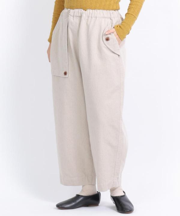コットンリネンポリ　テーパードパンツ