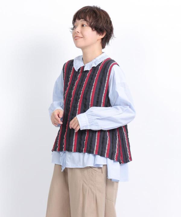 リネンストライプ　2wayベスト