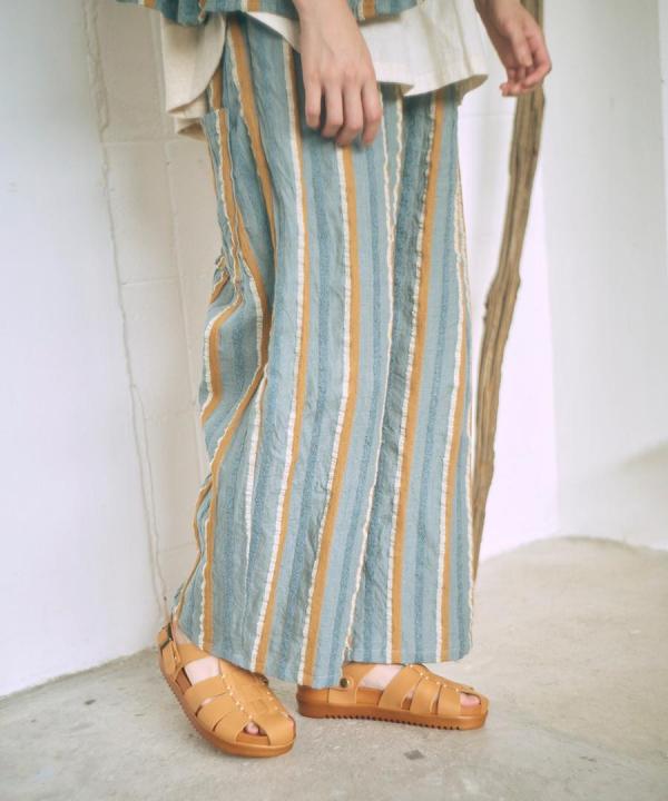 リネンストライプ　フル丈パンツ