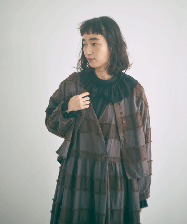 ブロックチェックカットジャガード　ボレロブラウス