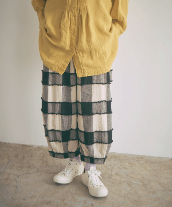 ブロックチェックカットジャガード　バルーンパンツ