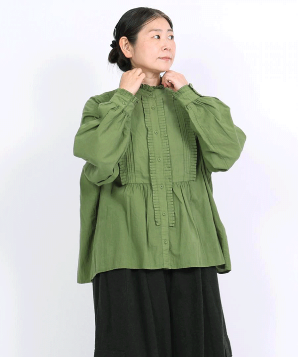ふわふわコットン　タックフリルブラウス