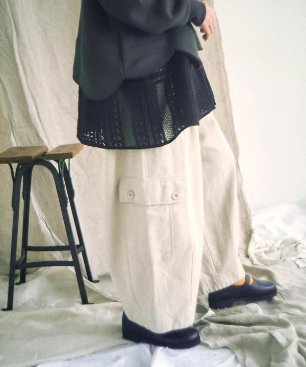 コットンリネン起毛ツイル　カーゴワイドパンツ