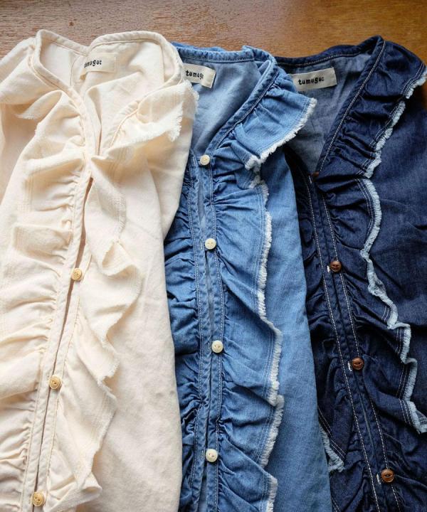 ライトオンスデニム　フリルブラウス