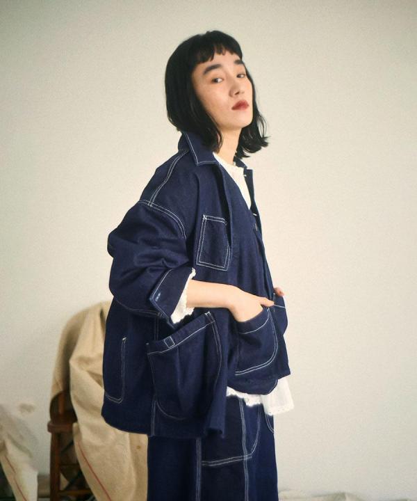 キナリヘリンボン／10ozデニム　カバーオール