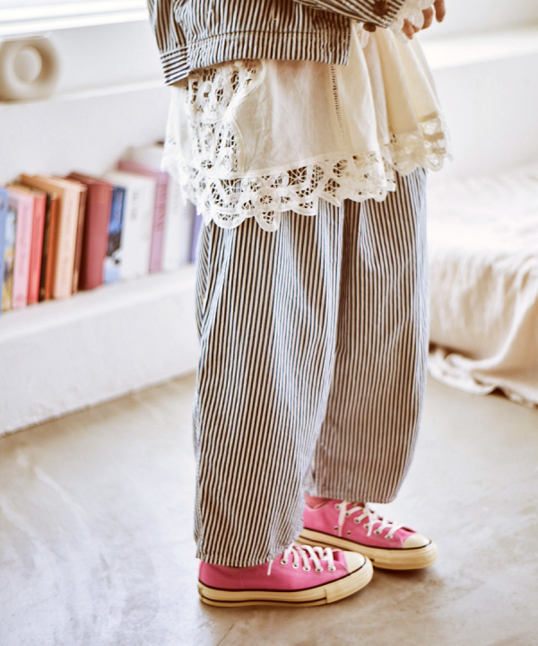 9ozデニム/ヒッコリーストライプ フル丈パンツ