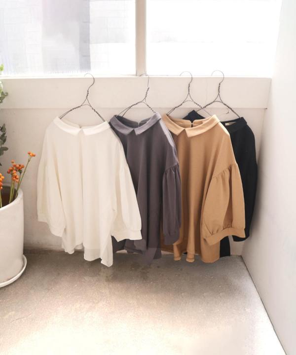 リサイクルコットン天竺　チビ衿プルオーバー