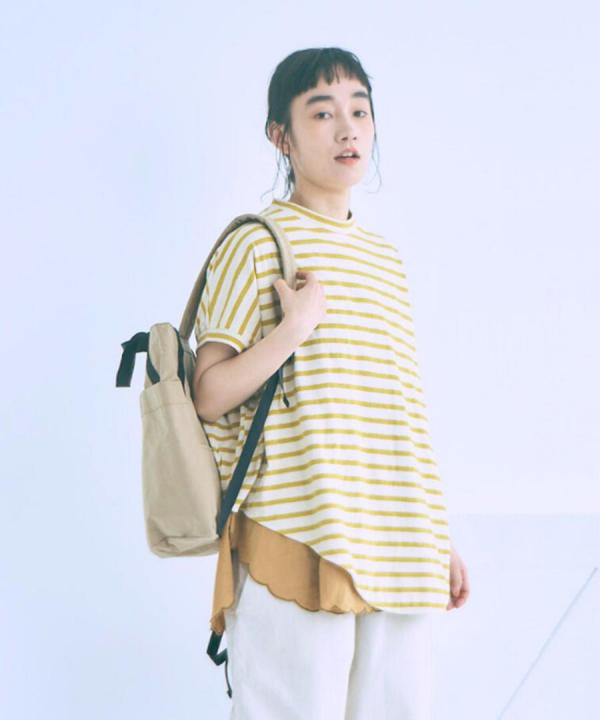 リサイクルコットンボーダー　ワイドプルオーバー