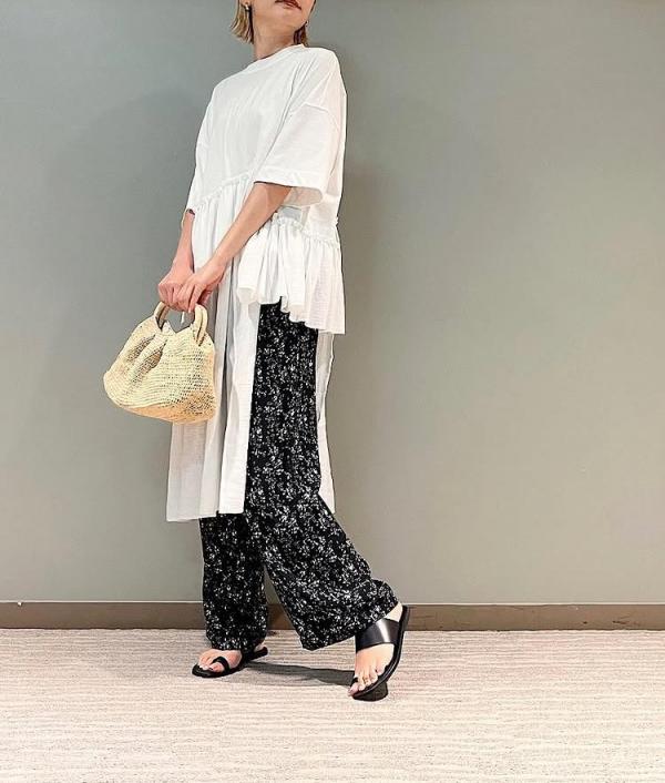 コットンウェービーボイル×コットン天竺　アシメワンピース