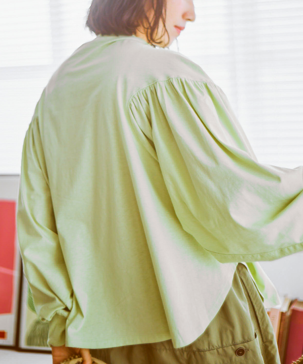 オーガニックコットンムラ天竺　パフスリーブプルオーバー