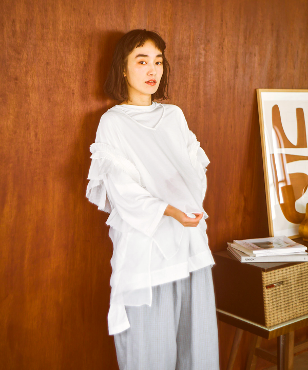 ベーシック天竺×シアーツイル　フリルベスト付チュニック