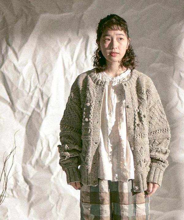 ロービングウール編み地ミックス　2wayカーディガン